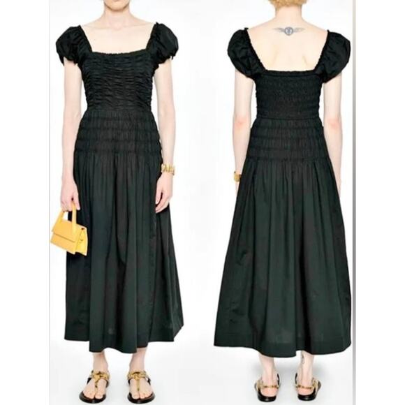Caroline Constas Black Smocked Midi Dress women's Classic Casual Wardrobe Sz S - Picture 14 of 14